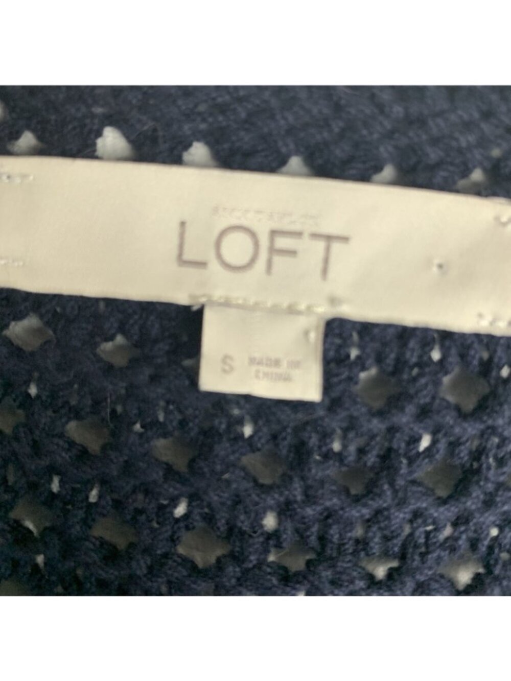 ✨3/$30 Ann Taylor LOFT S Navy Blue Open Front Knit Fringe Cardigan Sweater Top - Picture 3 of 4